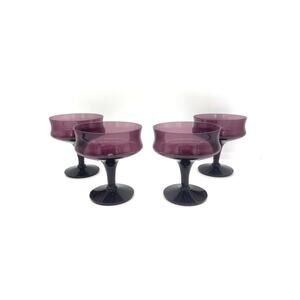 Viski Seneca Purple Amethyst Set of 4 Crystal Champagne Coupes Cocktail Glasses